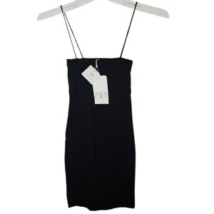 Zara Midi Tube Boho Ribbed Dress Solid Black Spaghetti Straps Chic Dark Academia